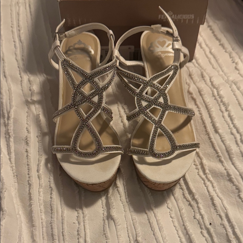 Fergalicious Women's White Sandals with Silver Accents